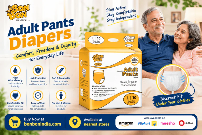 Leak-proof adult diapers for men and women — high absorbency, 3D leak guards, and odor control from BonBon India