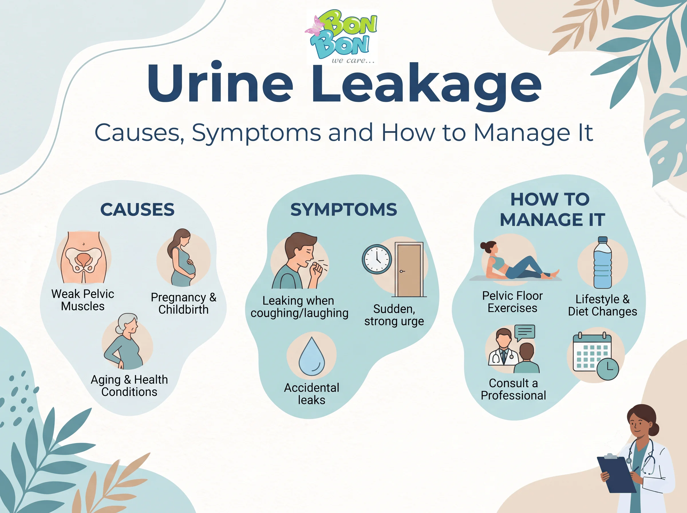 Urine leakage guide for women, men and pregnancy — causes, symptoms and management
